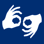 piktogram język migowy przedstawia dwie dłonie z połączonymi palcami - kciukiem i wskazującym