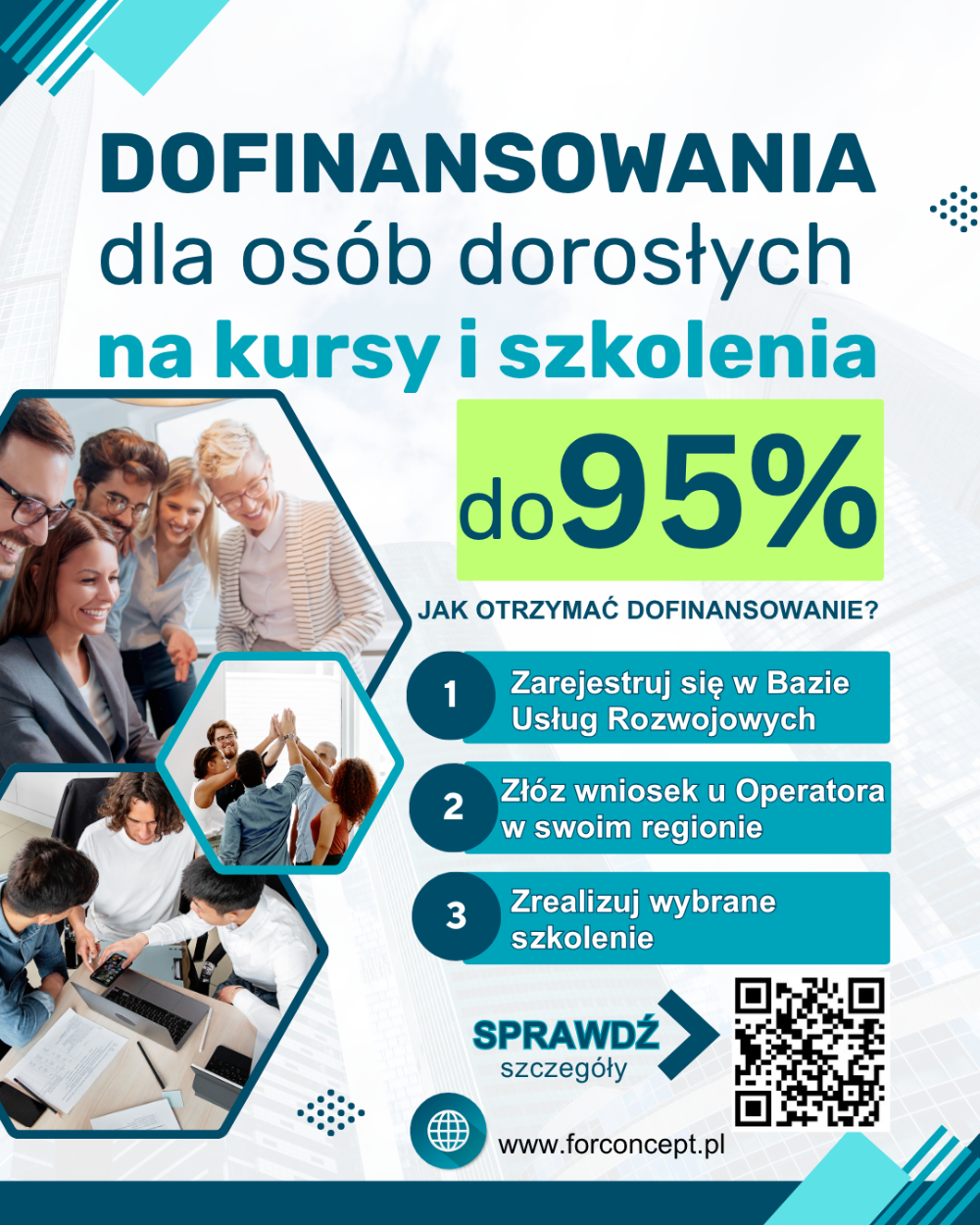 plakat informacyjny dofinansowania dla osób dorosłych na kursy i szkolenia