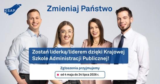 plakat z napisem "Zmieniaj Państwo" przedstawia czworo elegancko ubranych ludzi, dwóch mężczyzn i dwie kobiety